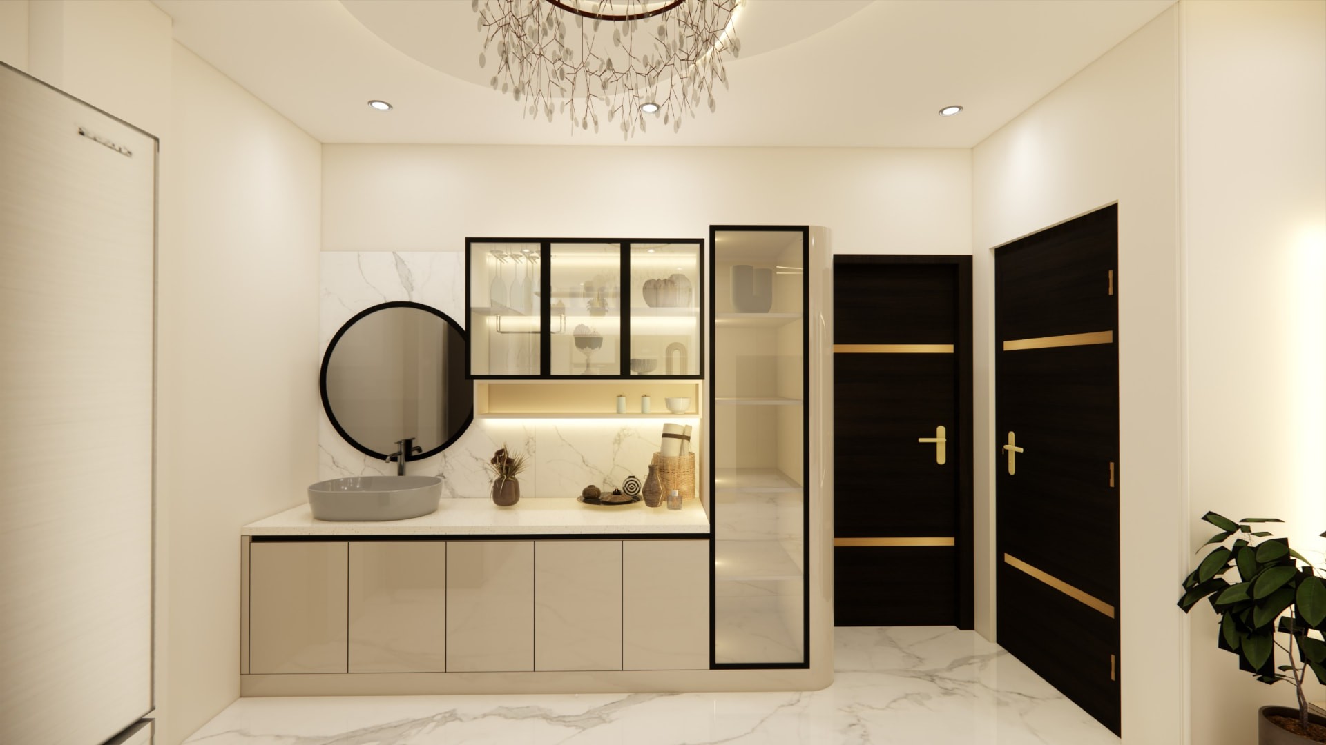 Dining, Crockery Unit & Wash Counter interior detail