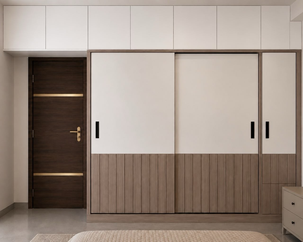 Sliding Wardrobe with Fluted Wood — Wardrobes, Hyderabad