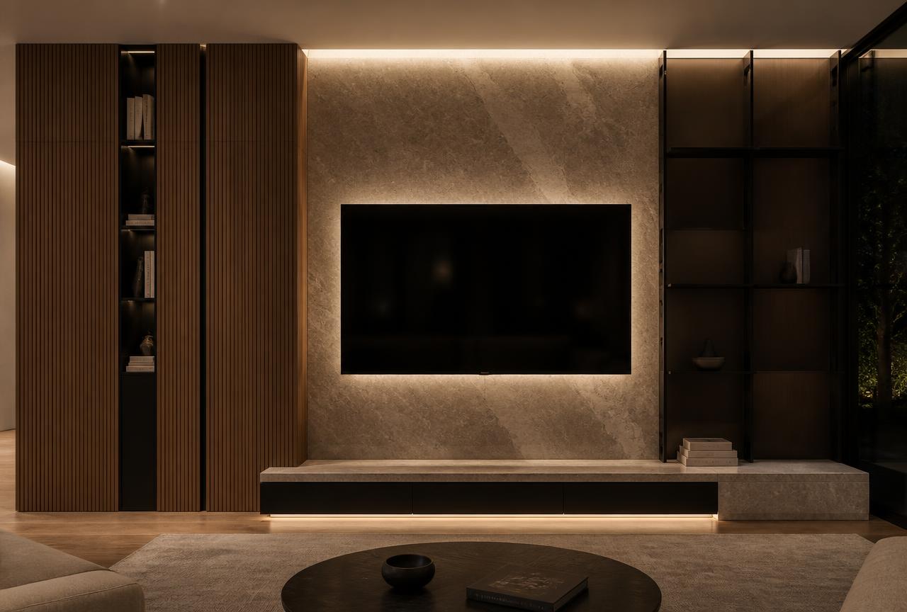 TV Unit after interior transformation by V Interior Design Hub