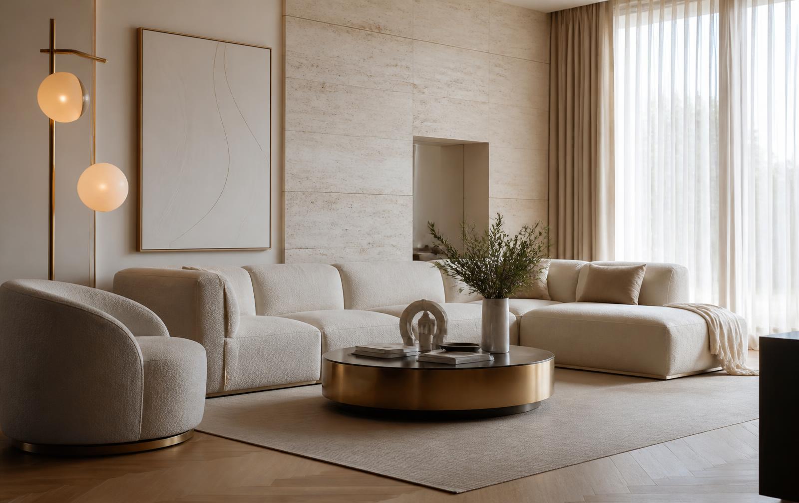 Travertine Living — Living Room interior in Kokapet