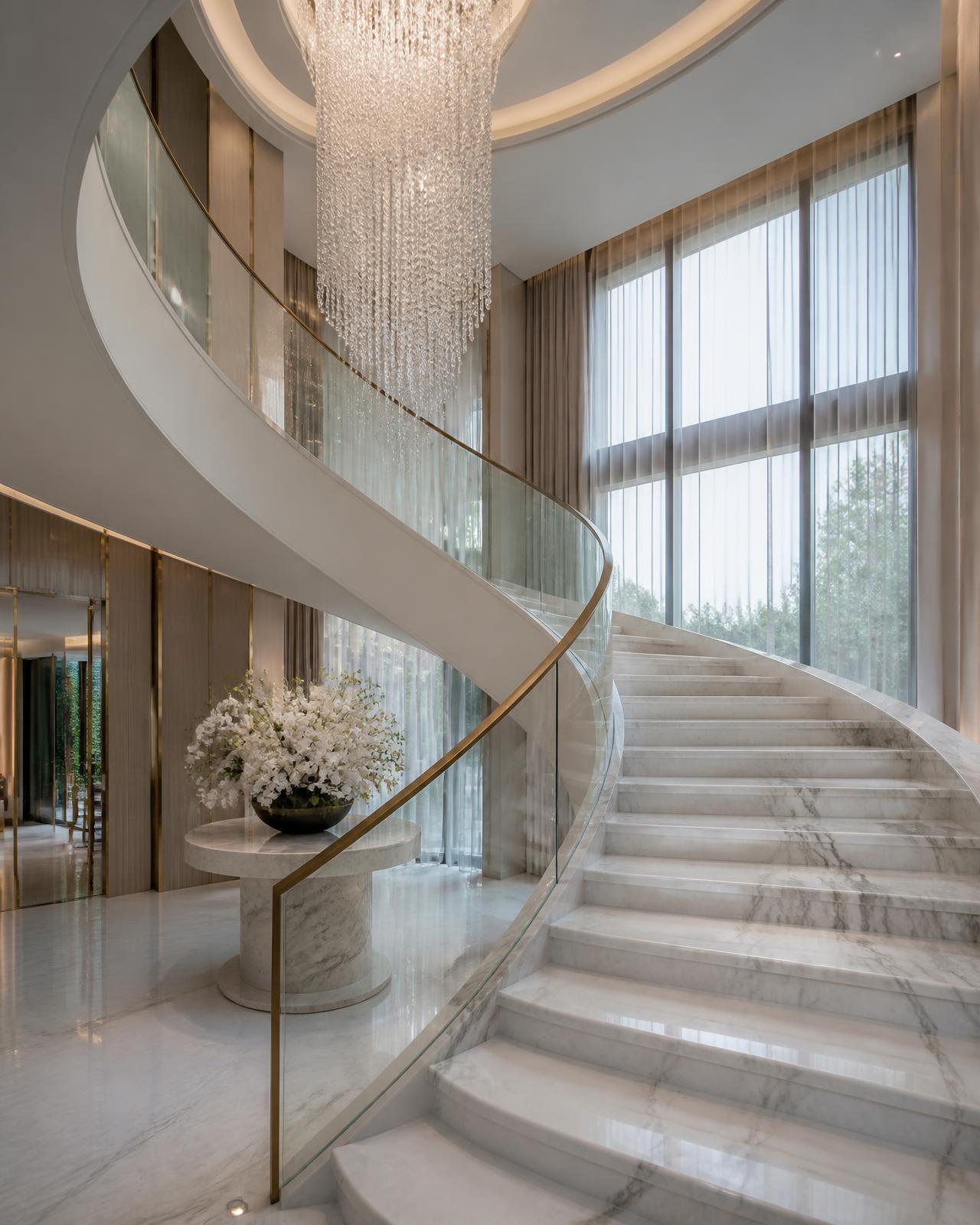 Marble Stair Atrium — Luxury Villa interior in Shankarpally