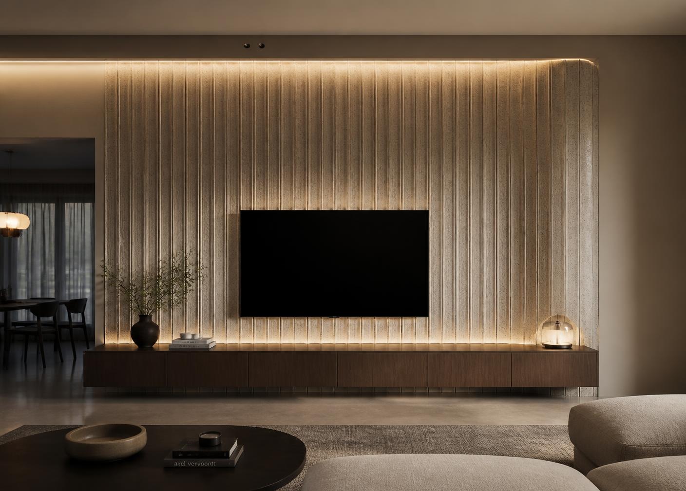 Sculptural Media Wall interior detail