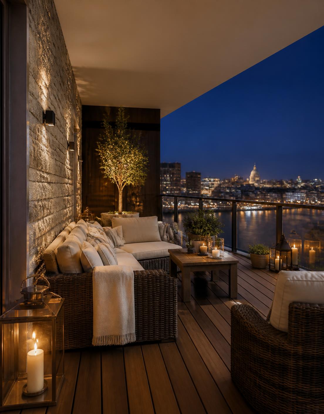 Stone & Teak Balcony Lounge interior detail